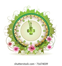 Clock design with St. Patrick's Day theme and flowers