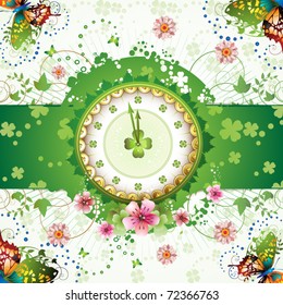 Clock design with St. Patrick's Day theme and flowers