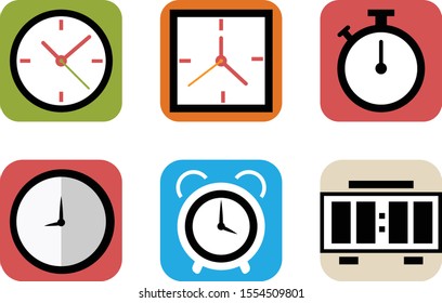 clock desing there are six icon. 