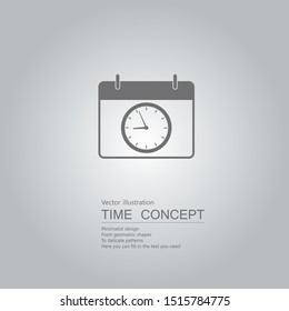 Clock and desk calendar icon. Isolated on grey background.
