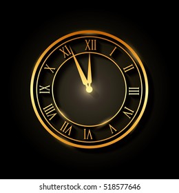 Clock Device Time In Gold Color Over Black Background. Vector Illustration