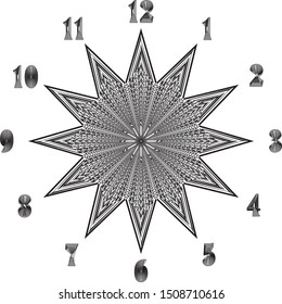 clock dial big composit numbers stellar axes signs pointing negative space for seconds on transparent background