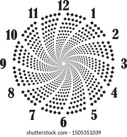 clock dial black big numbers diamond swirl signs pointing negative space for seconds on transparent background