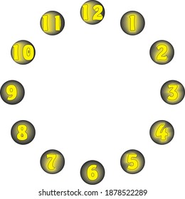 clock dial black disks signs yellow black contours numbers on transparent background