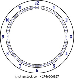 clock dial black flying wheel frame blue numbers on transparent background designer cut