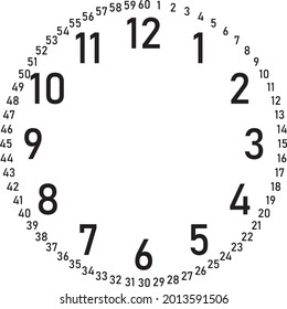 clock dial black numbers for hours and seconds on transparent background designer cut