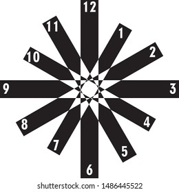 clock dial black rectangle based signs with white hourly numbers on transparent background