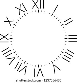 clock dial black rectangle signs with rounded roman numbering corners on transparent background