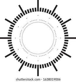 clock dial black rectangle signs pointing negative space on transparent background