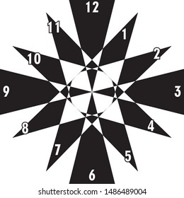 clock dial black triangle based signs with white hourly numbers black borgered on transparent background