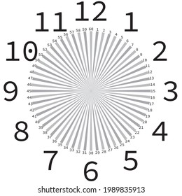 clock dial carrousell gray to gray pointing numbers fot secons on transparent background designer cut