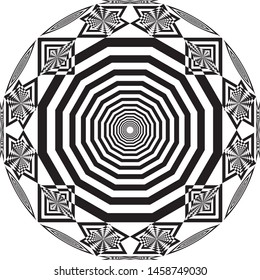 Clock dial circular honeycomb satelite  inspired strukture abstract cut art deco illustration on transparent background
