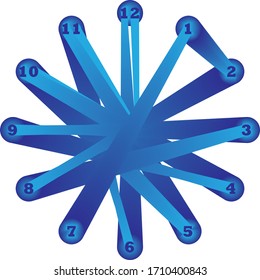 clock dial enormous numbers in circle hourly blue on blue psy conections on transparent background