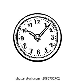 Clock dial face. Ink sketch isolated on white background. Hand drawn vector illustration. Retro style.