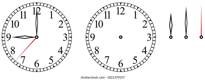 Clock or dial face with numbers on isolated white background.
Hour, Minute and Second pointer single for own positioning.