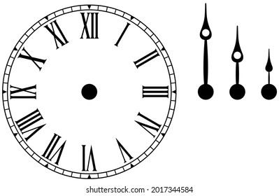 Clock or dial face with roman numbers isolated white background
Hour, Minute and Second pointer single for own positioning.
