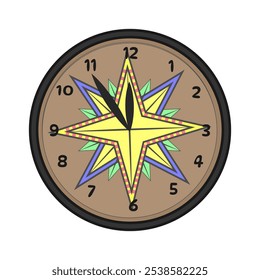Relógio com um mostrador na forma de um ornamento geométrico. Ilustração vetorial de um relógio isolado em um plano de fundo branco
