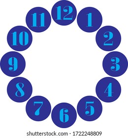 números cian gigantescos de reloj para las horas en círculos azules sobre fondo transparente