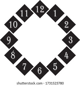 clock dial gigantesque negative space numbers on diamond transparent background