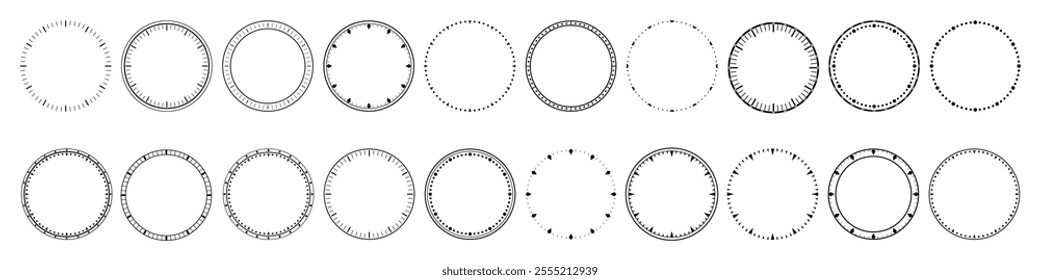 Clock dial icons with arrow.Mechanical dial template.Round isolated clock showing time.Vector illustration.