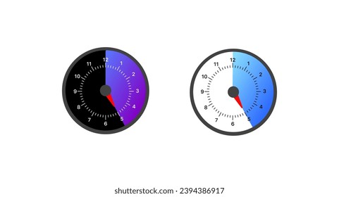 Clock dial icons. Flat, color, round clock dial, timer icons. Vector icons