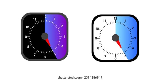 Clock dial icons. Flat, color, square clock dial, timer icons. Vector icons