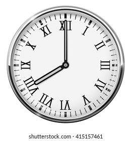 Relógio com numerais romanos. Oito horas. Ilustração vetorial isolada no plano de fundo branco