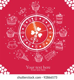 Clock with different desserts around