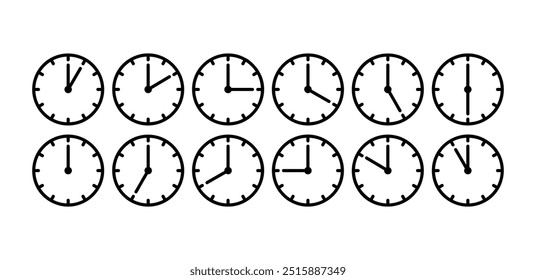 clock different times icon symbol sign vector design black white color flat illustration collection set