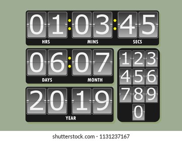 Clock digital show date time and year 2019,illustration vector.