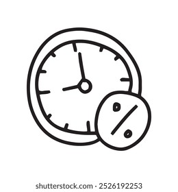 Reloj con estilo doodle Iniciar sesión de descuento. Vector aislado sobre fondo blanco