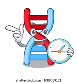 With clock dna molecule character cartoon