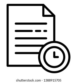 Clock and document icon. Outline clock and document vector icon for web design isolated on white background