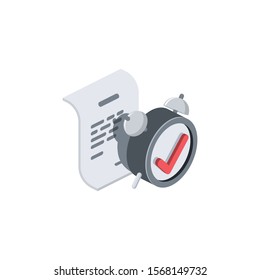 Clock document. Vector 3d isometric, color web icon, new flat style. Creative illustration design, idea for infographics.