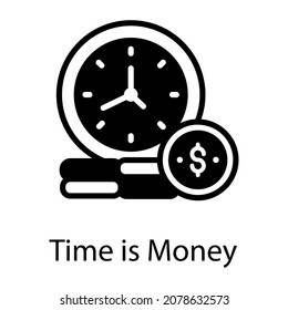 Reloj con dólar que denota glifo icono del tiempo es dinero 