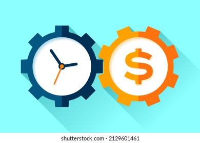 Clock And Dollar With Gears, Time Is Money, Investment Mechanism, Vector Design Objects For You Projects