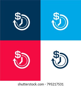 Clock with dollar sign four color material and minimal icon logo set in red and blue