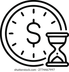 Clock with dollar sign and hourglass on transparent background isolated on transparent background - Powered by Shutterstock - Get 15% off with code: PIKWIZARD15