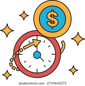 Un reloj con un signo de dólar. El reloj muestra la hora a las 10:00