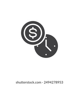 Reloj con Vector de signo de dólar. Reloj plano relleno para concepto móvil y Diseño web. Icono de glifo Pagos automáticos. Símbolo, ilustración del logotipo. Vector gráfico