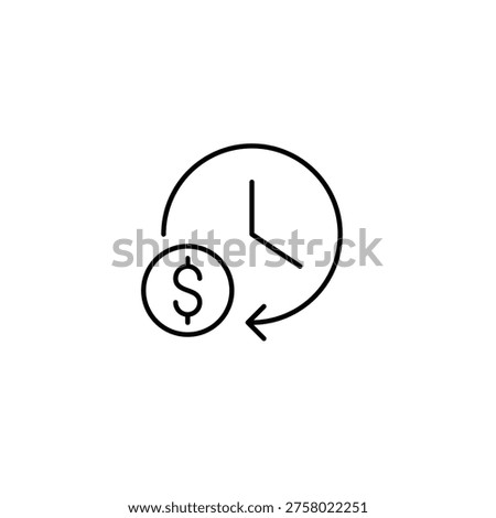 Clock and dollar symbol. Billing cycle, renewal and subscription costs. Pixel perfect, editable stroke vector icon