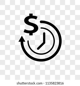 Clock with dollar vector icon on transparent background, Clock with dollar icon