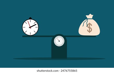 Clock and Dollars Time is Money Concept. Doing business and managing resources concept vector