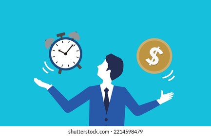 Uhren und Dollar, Bild-Illustration zu Zeit und Geld, Vektorgrafik