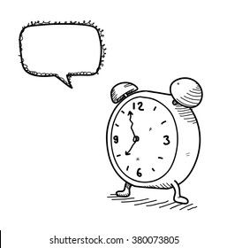 Clock Doodle, a hand drawn vector doodle illustration of a clock with blank narration bubble (editable).