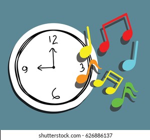 clock doodle with music note