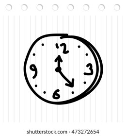 Clock doodle on writing paper