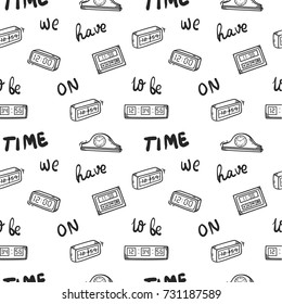 clock doodle seamless background