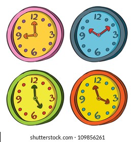 clock doodle in various color