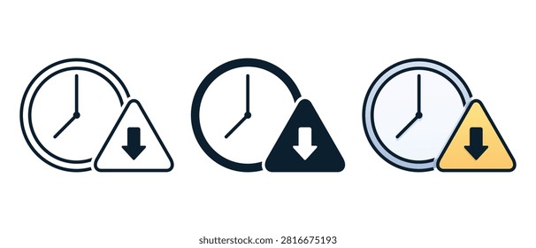 Clock Down Arrow Icon. Time Decrease Symbol. Vector Illustration